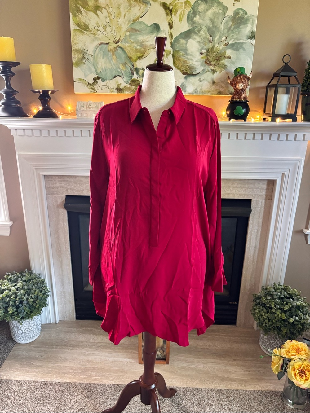 *NEW* Chico’s Women’s Chain-Back - Holly Red Solid Tunic Size 4 (20/22)